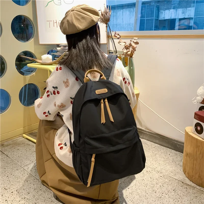 Large-capacity Backpack Female Japanese Backpack Solid Color Junior High School Student Canvas Schoolbag Laptop Backpack