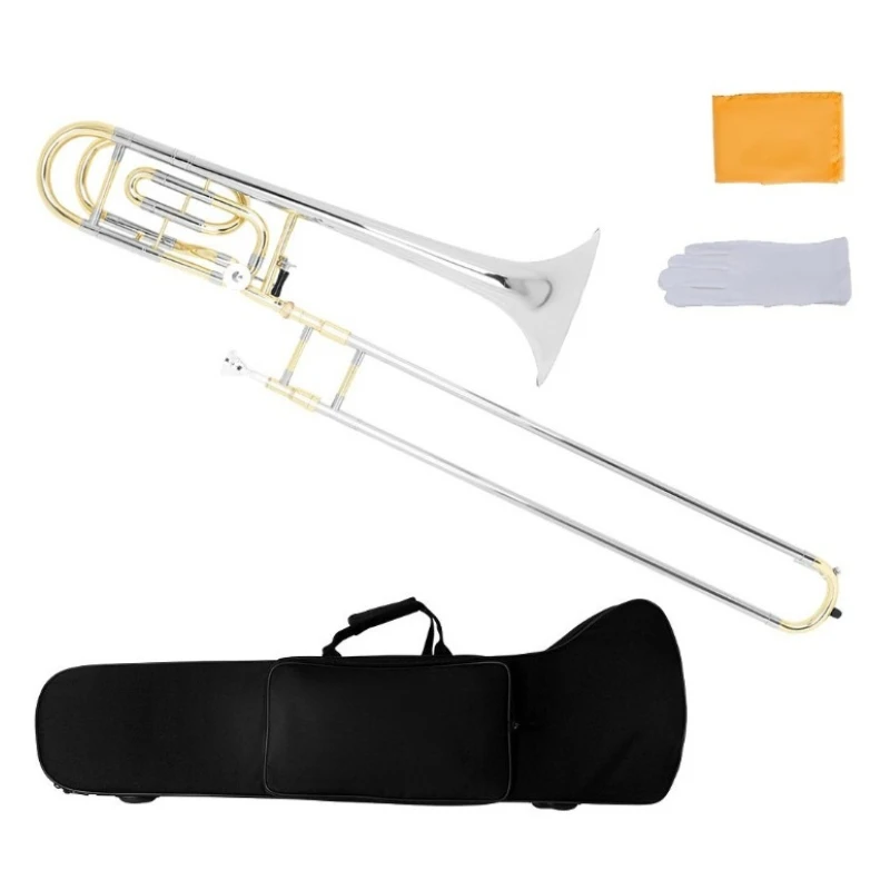 Alto Trombone Nickel Plating Trombones Set Professional Bb/F Brass Trombone Adult Children Practice Trombones with Carry Bag