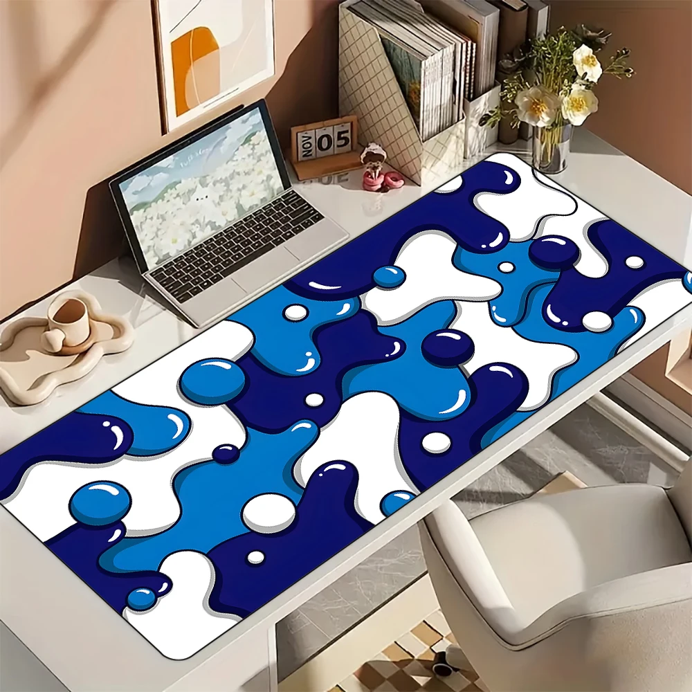 Alas Mouse Alas Meja Alas Mouse Tema Gelembung Biru dan Putih dengan Tepi Jahitan Alas Karet Anti Selip Keypad Alas Gaming Alas Diperpanjang