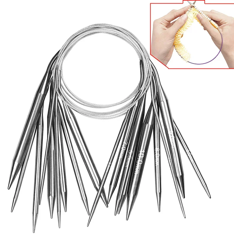 1Pc Circular Knitting Needles 1.5-10mm Stainless Steel Knitting Needles Crochet Needles Knitting Pins for DIY Craft Weaving Tool