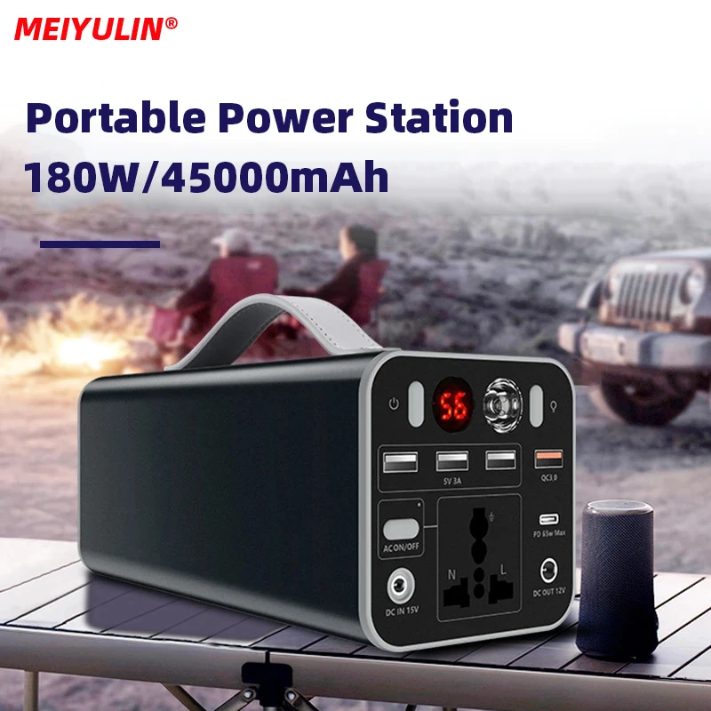 

45000mAh Portable Power Station 180W 220V Solar Generator External Battery USB PD 65W AC DC output Powerbank for Outdoor Camping