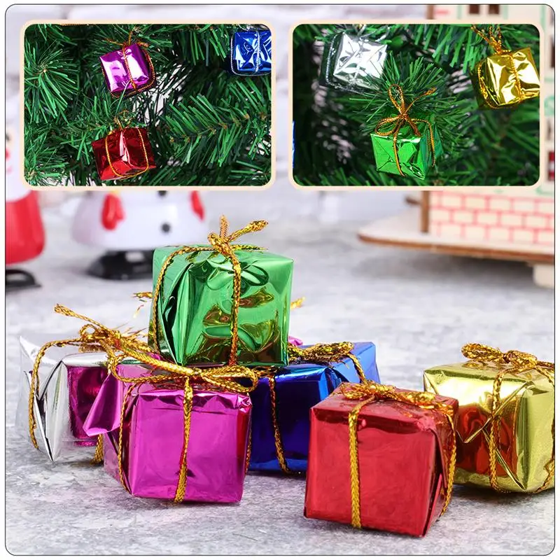 72pcs Mini Gift Boxes Xmas Tree Hanging Pendants Colorful Square Foam Box Ornaments Christmas New Year Party Decors Wholesale