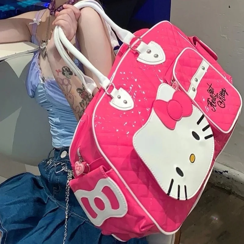 Sanrio Hello Kitty Large Capacity Crossbody Bag Pink Shoulder Bags For Women Y2k Sweet Girl PU Leather Handbag