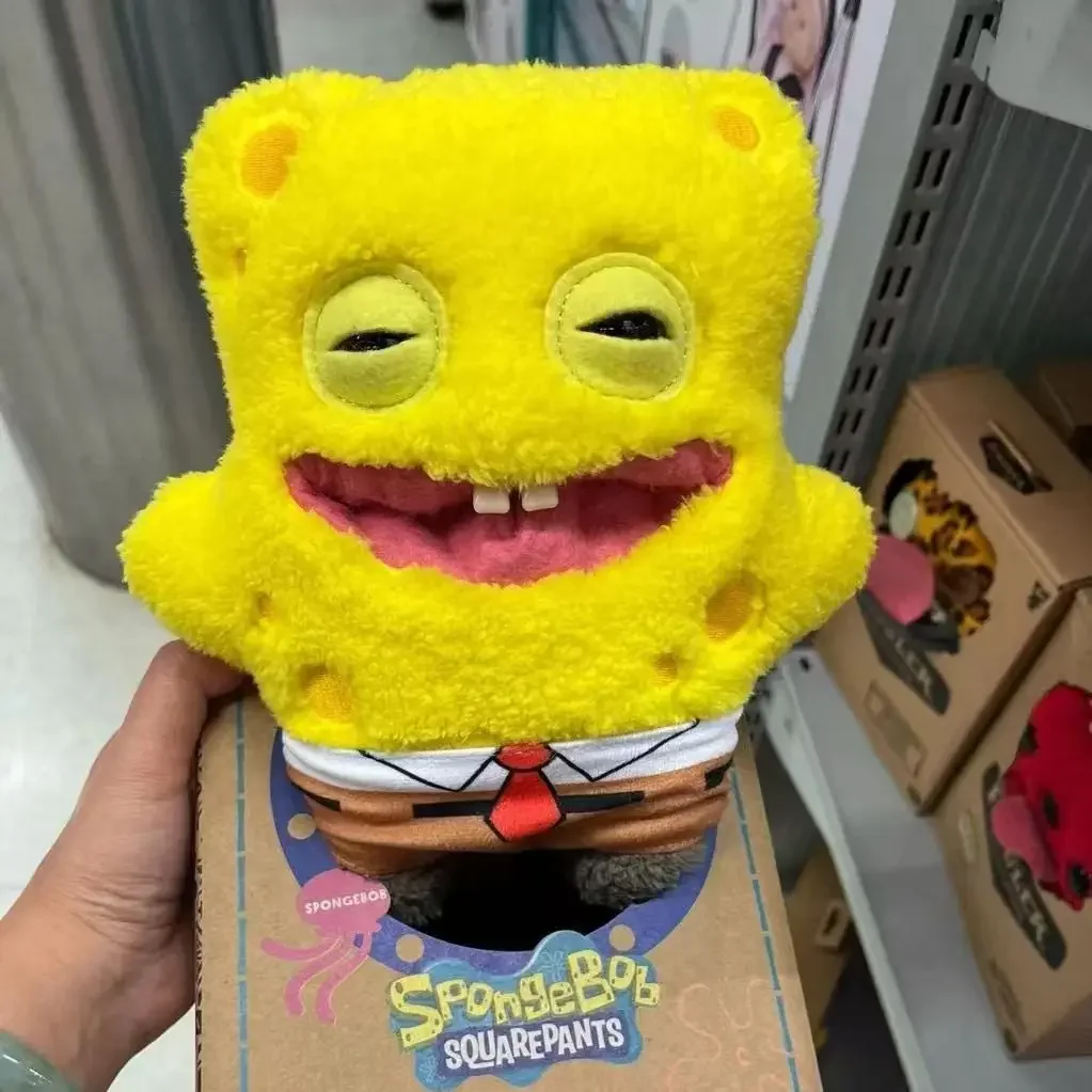 ของแท้ Fuggler Spongebob Squarepants ตุ๊กตา Plush น่าเกลียดน่ารักฟันตลก Plush ของเล่นกระเป๋าเป้สะพายหลังตกแต่งของขวัญวันเกิดของเล่น