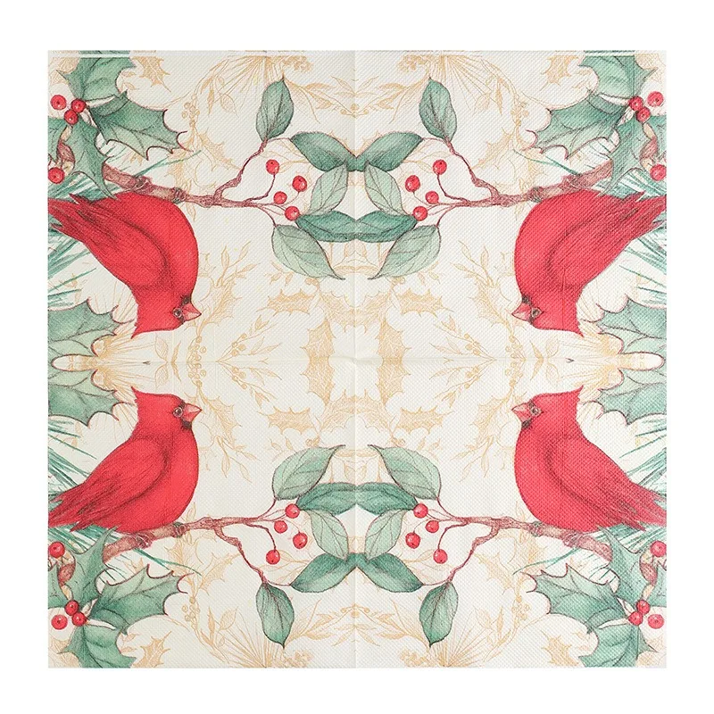 20pcs/bag Red Bird Watercolor Paper Napkin Disposable Dinner Hand Napkin For Spring Wedding Baby Shower 4