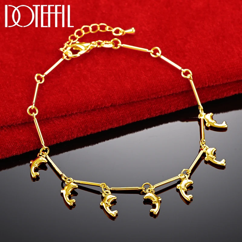 

DOTEFFIL 18K Gold 925 Sterling Silver 7 Dolphin Pendant Bracelet Chain For Women Wedding Engagement Party Fashion Jewelry