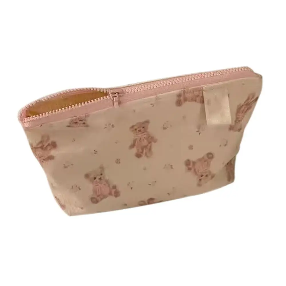 High Quality Corduroy Cosmetic Bag Large Capacity Travel Organizer Makeup Bag Cartoon Bear Washbag