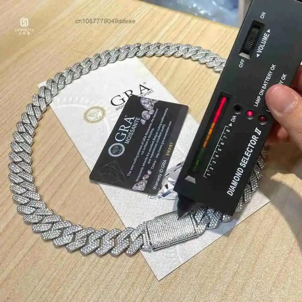 

Оптовая продажа, Новое поступление 2023 года, ювелирные изделия Mirco Pave GRA VVS, муассанит, родий, стерлинговое серебро, 18 мм, кубинские цепочки для мужчин