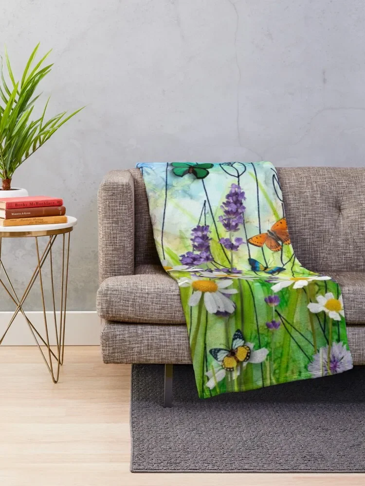 Butterflies & wildflowers collage, summer meadow Throw Blanket Hair Sofa Blankets