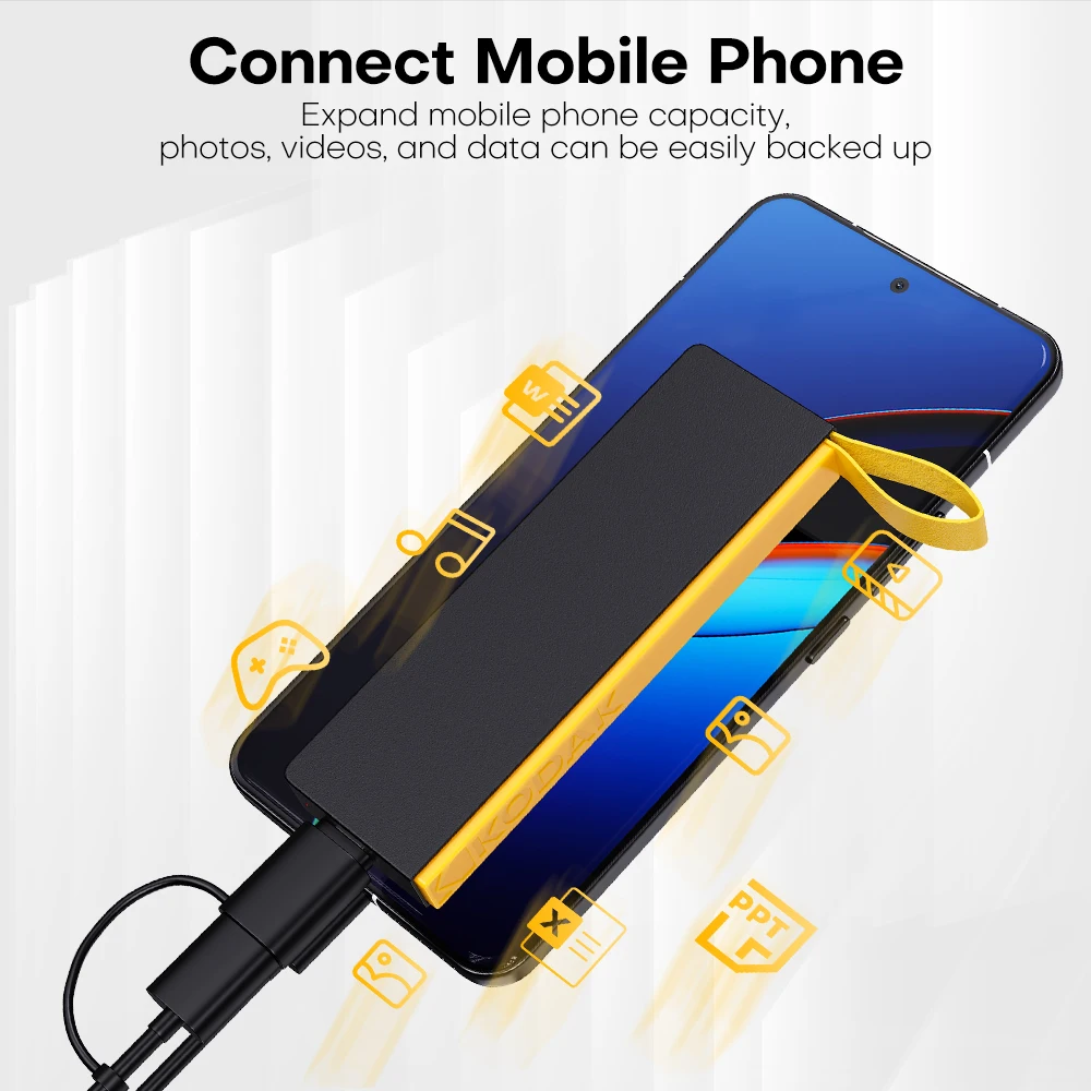 Внешний SSD Kodak 2 ТБ 1 ТБ Портативный жесткий диск 512 ГБ 256 ГБ 500 Мбит/с USB 3.2 PSSD для MacBook, iPad iPhone 15
