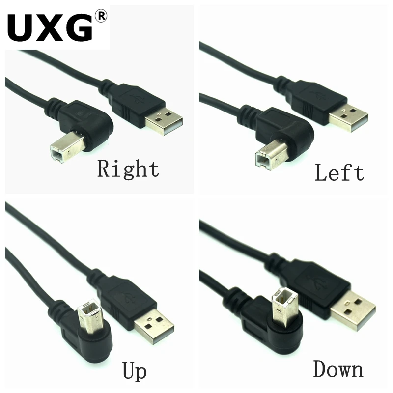 Type A Male To Type USB-B Male 90 Degree Up Down Left Right Angled USB 2.0 Printer Scanner Cable 1.5m 3m 0.5m 0.3m