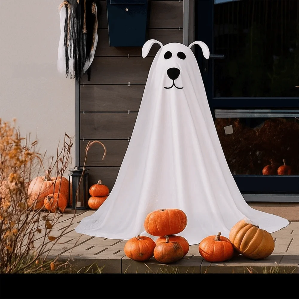Remote Control LED Lights Ghost Dog Halloween Decor Soft LED Lights Lightweight Design Freestanding Ghost Dog