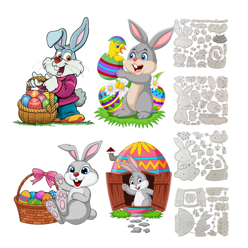 4 Packs Easter Bunny New Metal Cutting Die Set Different Styles Stencils Handicrafts for Scrapbooking Album Embossing Paper Card