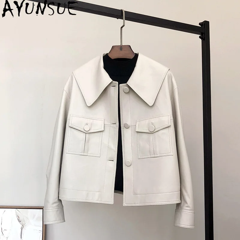 AYUNSUE High Quality Genuine Sheep Skin Leather Jacket Women Single-breasted Leather Jackets Female Real Leather Coat Chaquetas