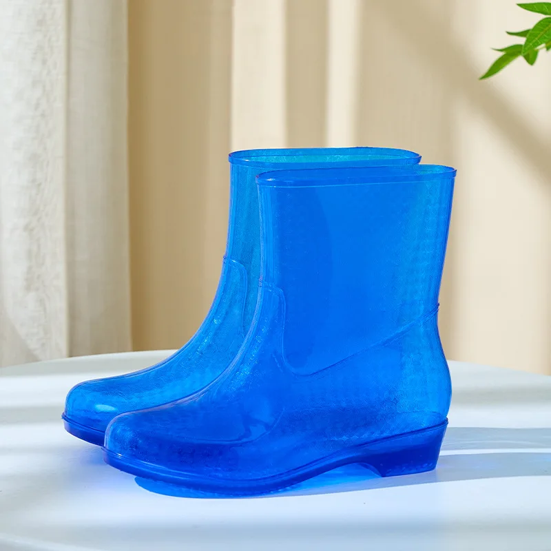 New Women Fashion Transparent PVC Rain Boots Non-slip Mid-calf Rainboots Waterproof Woman Water Shoes Wellies Boots Slip-on