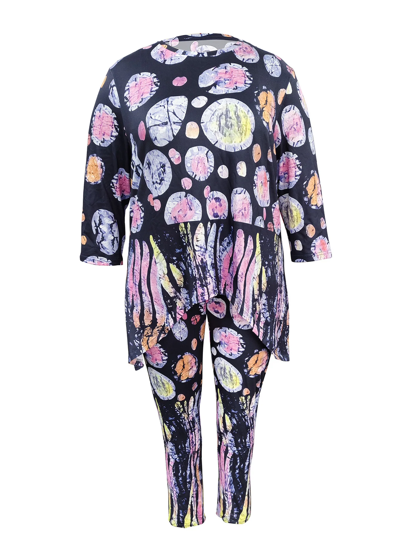 طقم تونيك وسراويل ملونة بمقاس كبير، مثالي للراحة والأناقة