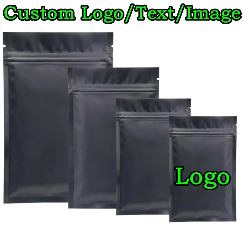 100PCS Matte Black Aluminum Foil Ziplock Bag DIY Logo Print Matcha Cocoa Snack Drip Coffee Seeds Tea Spice Gift Storage Pouches