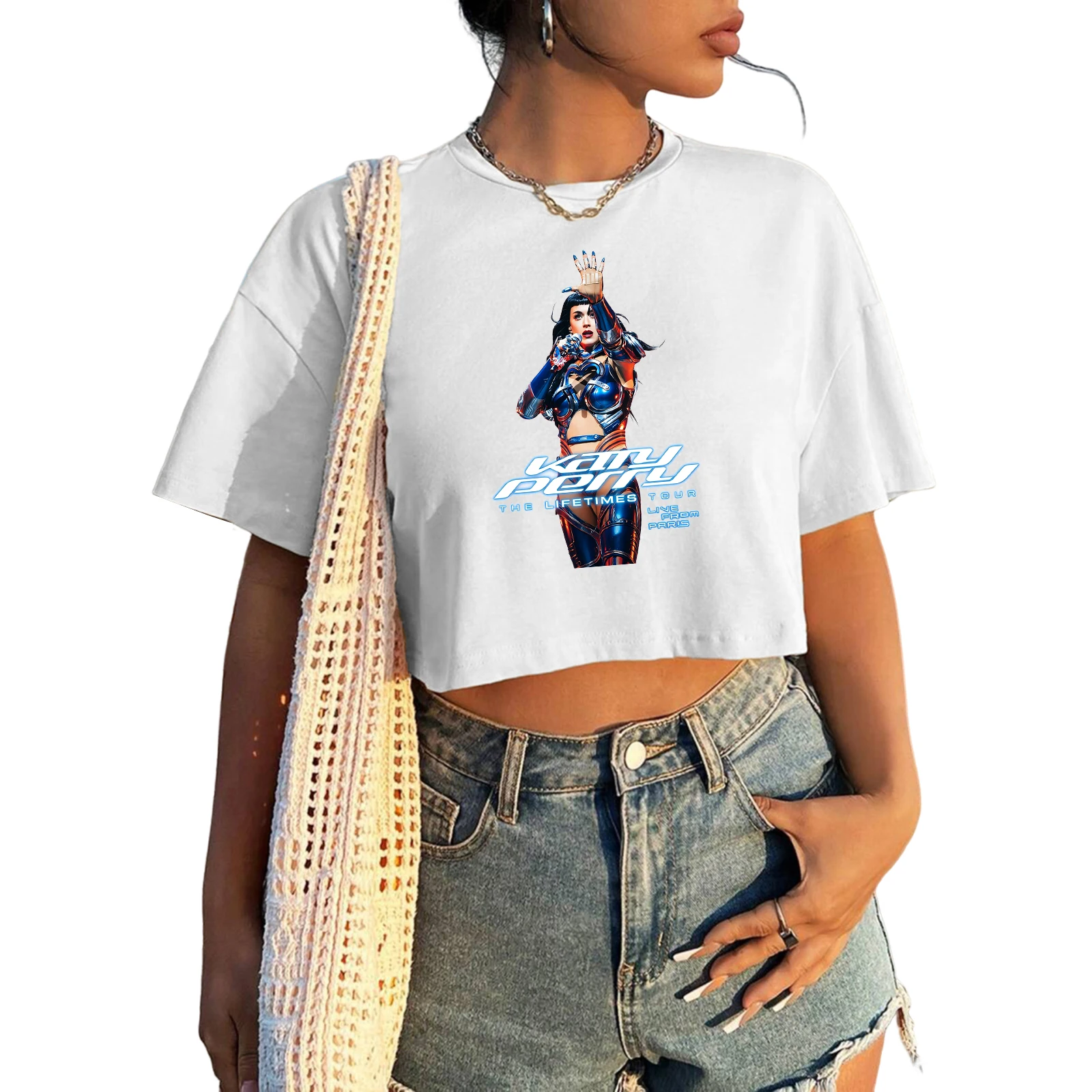 Women Katy Perry Tour 2026 Crop T Shirt Retro Graphic Print Short Sleeve Cropped Top Summer Concert Streetwear