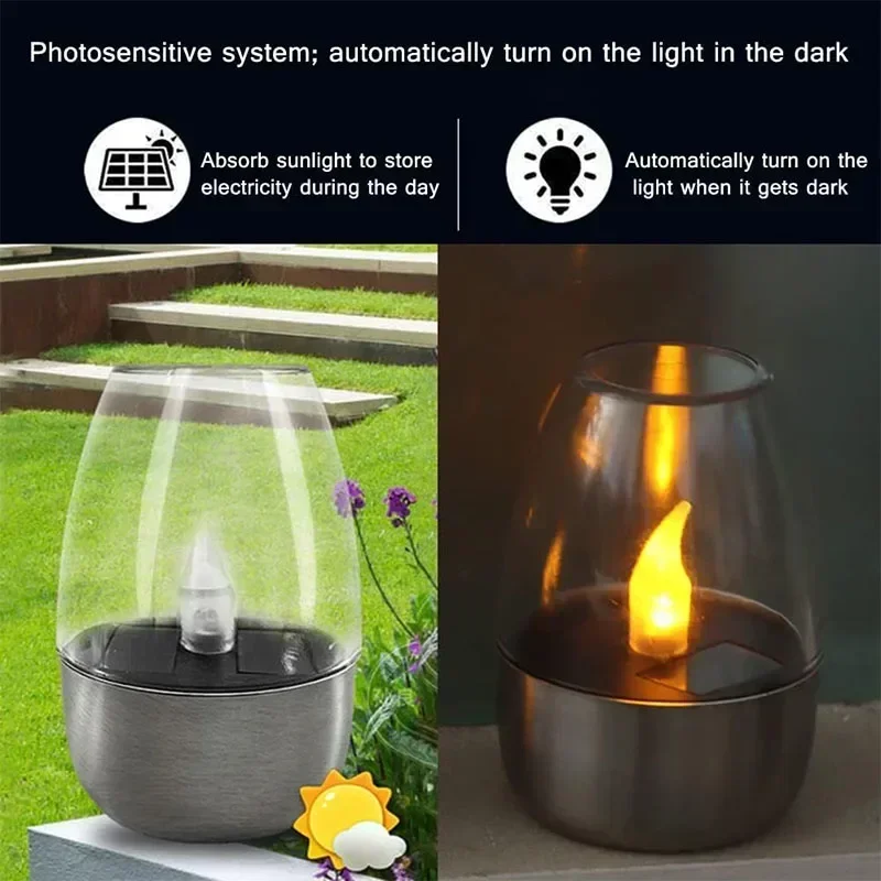 Solar Light Outdoor Terrace LED Steel Candle Light Lawn Deck Halloween Decoration Night Light Waterproof Garden Solar