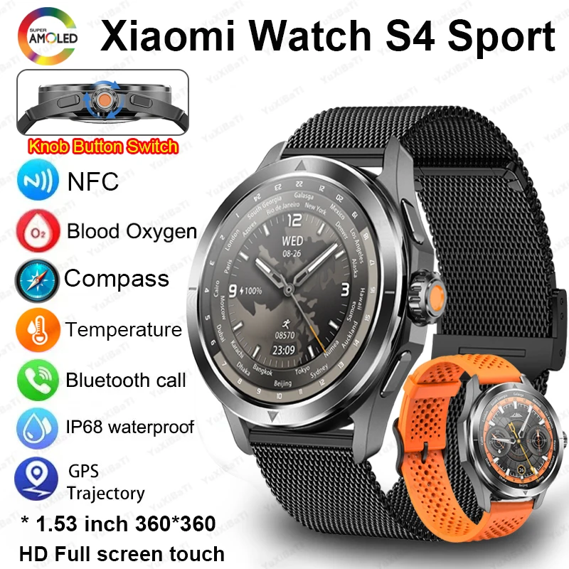 2024 New For Xiaomi Watch S4 Sport Smart Watch Men AMOLED Screen NFC GPS Compass Heart rate Waterproof Bluetooth Call SmartWatch