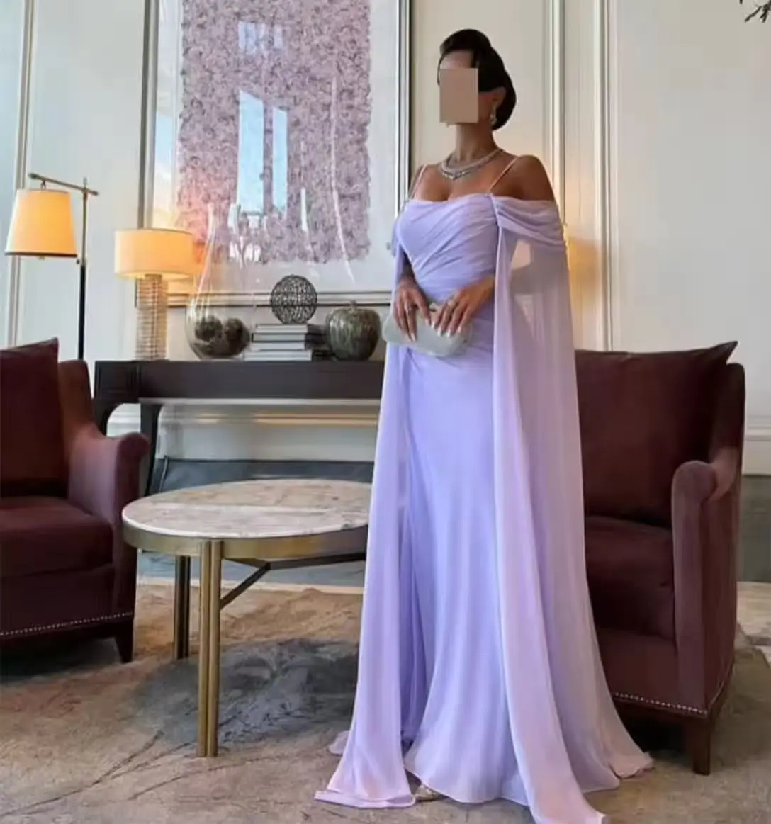 

Lavender Evening Dress Sexy Spaghetti Strap Pleat Chiffon Long Evening Gowns Floor Length Mermaid Formal Party Dress Customized