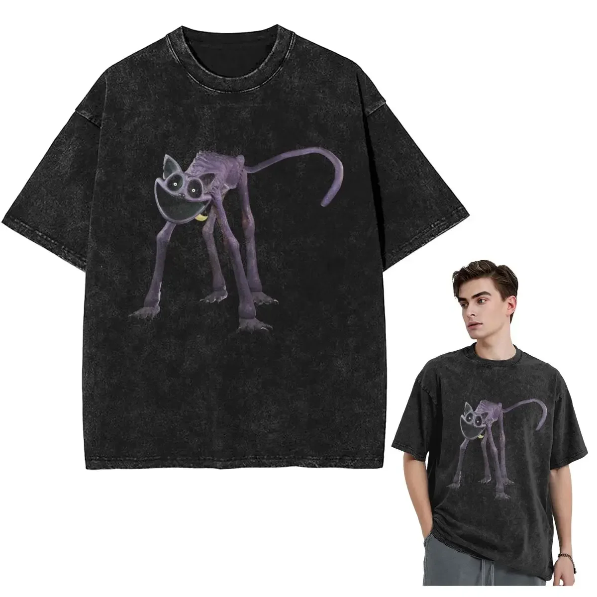 Camisetas de calle CATNAP Monster Camiseta lavada Camiseta de manga corta de Hip Hop Tops Camisetas para hombres y mujeres