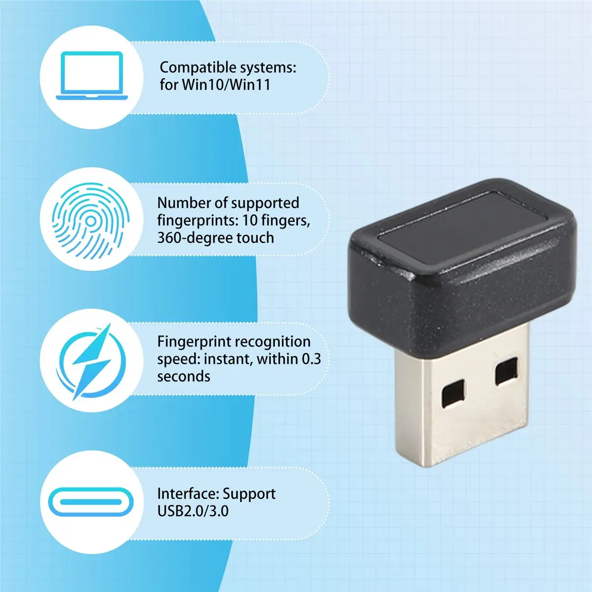 *A* USB Fingerprint Key Reader U2F Biometric Fingerprint Scanner Anti-Spoofing Biometric Mini Security Key Dongle
