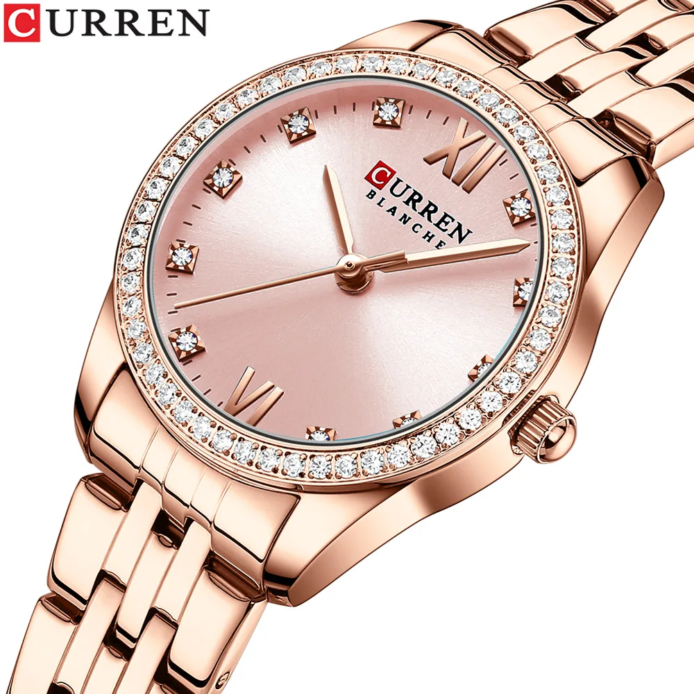 CURREN 9086 Women's Fashion Simple Watch Stainless Steel Strap Women's Water Diamond Dial Slim Fit Watch Luxury Leisure Gift