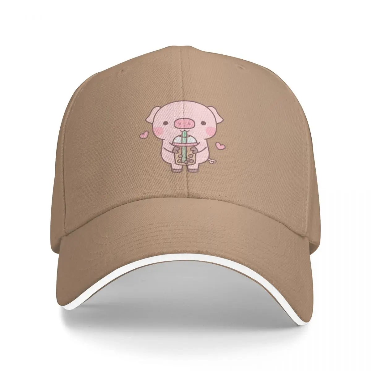 Cute Little Piggy Loves Boba Tea Bucket Hat Baseball Cap Mountaineering Man cap Women's