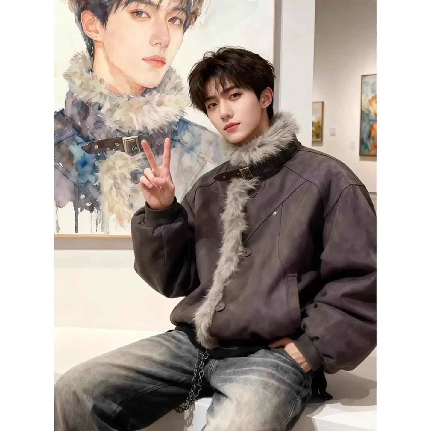 Winter Fashion Men Black Grey Red Solid Color Long Sleeve Stand Collar Simple Basic Casual Trendy Daily Parkas Male Coats Tops