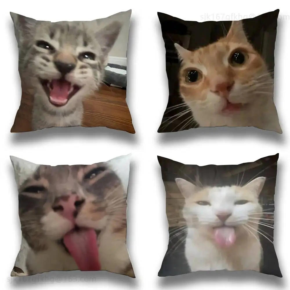 

Funny Cat Meme Pillow Case Square Double-Sided Printing Short Plush Sofa Cushion Cover Bedroom Bedside Pillow
