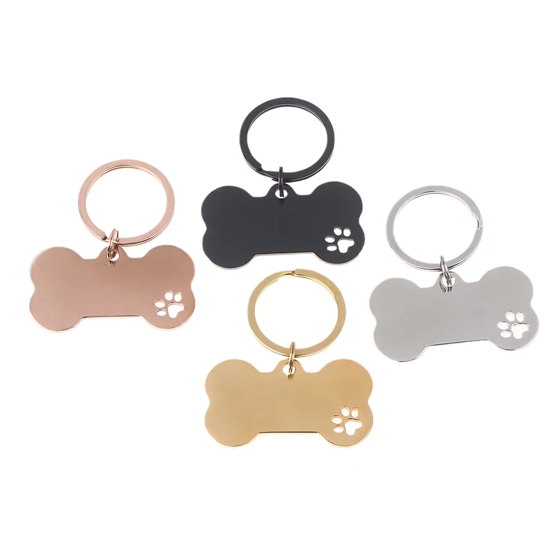 New Hot Sale  Abstract Dog Footprint Keychain Name And Text Tags Cat Dog ID Tag Name With Cute Symbols Bone Shaped Pet Nameplate