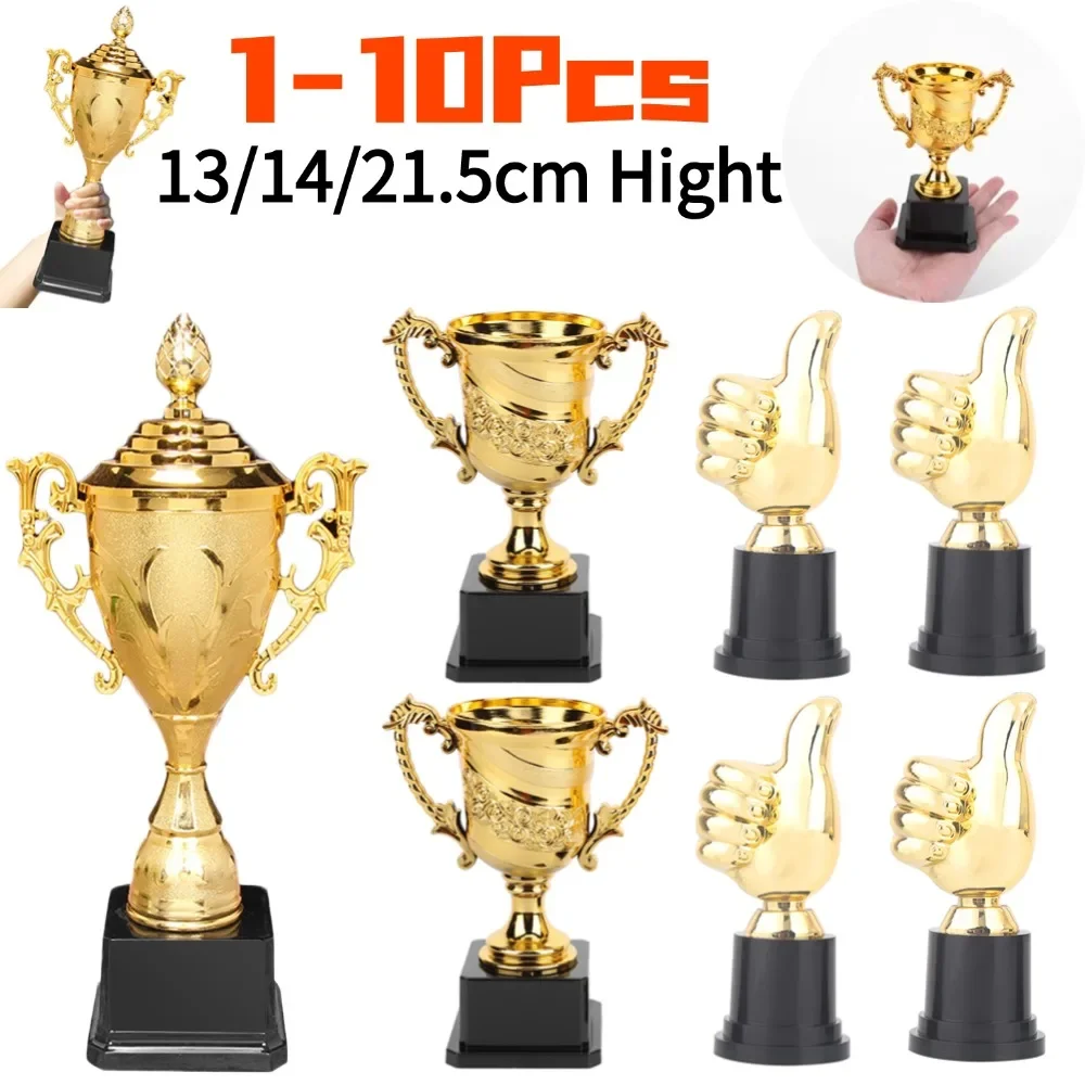 Trofeo de pulgar hacia arriba, trofeos dorados de plástico, Mini trofeos de victoria, premios para decoración de escritorio del hogar, 1-10 Uds.