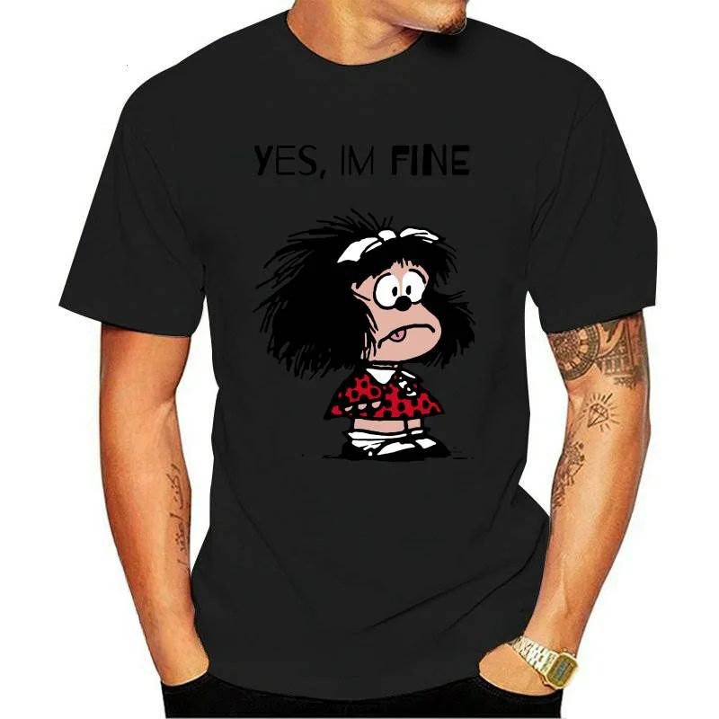 Funny T-shirt Female Top Man Clothing Female T-shirt Cartoon PAZ Mafalda Or QUIERO Cafe Printed Female Graphic Harajuku summer