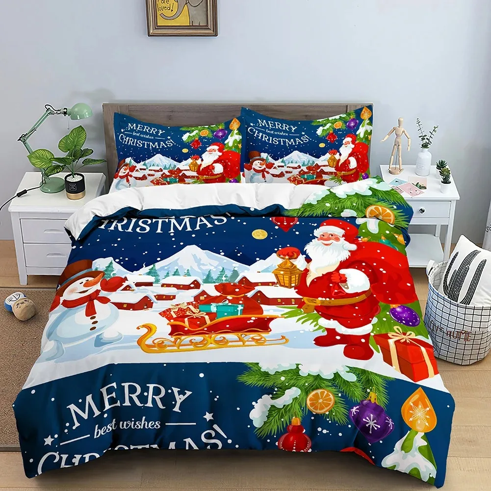 

Luxury Christmas Snowman Duvet Cover Set Twin Size Santa Claus Bedding Sets with Pillowcase Comforter New Year Gift Bed Sets