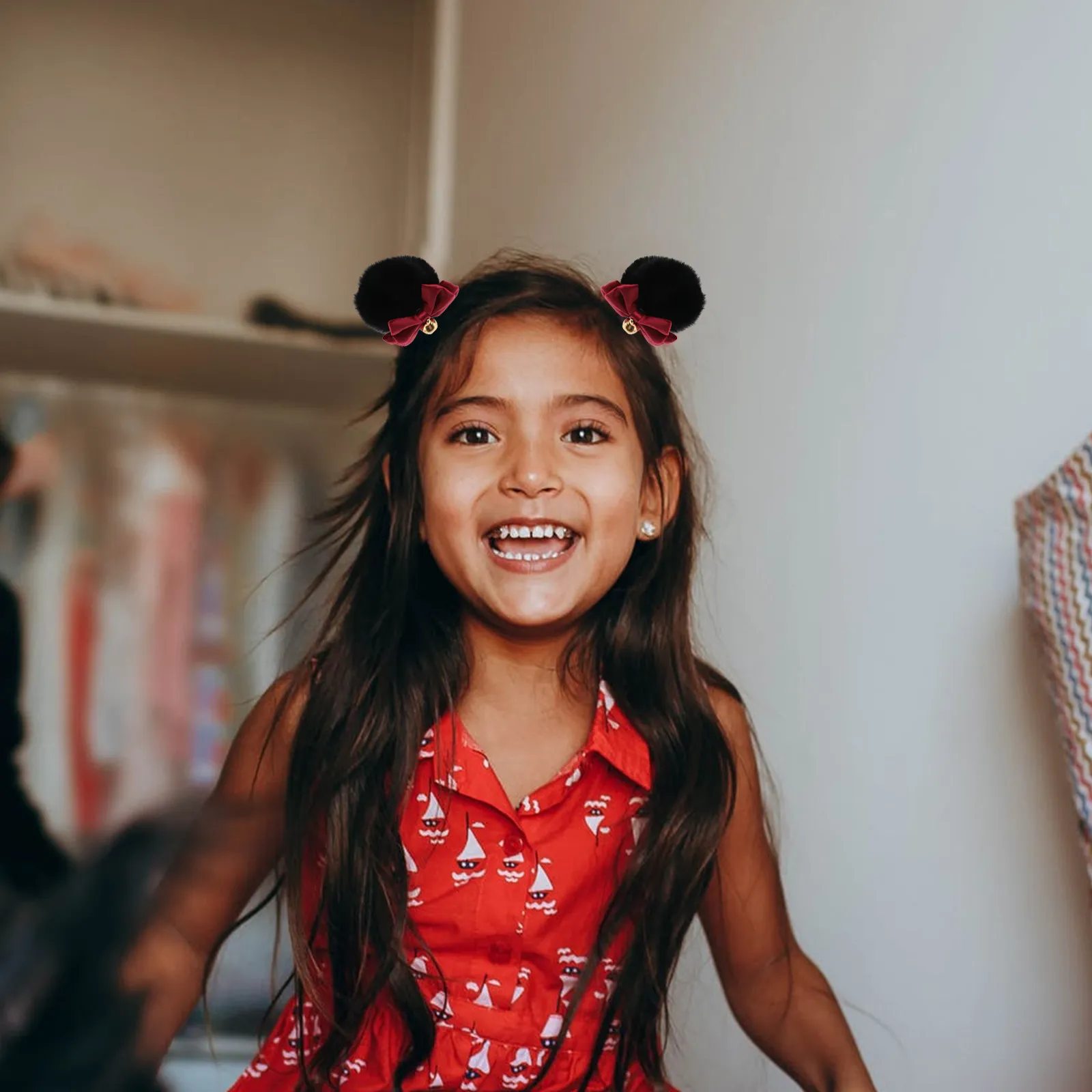 

2Pairs Hair Clips Bowknot Bear Ear Headdress Cute Decorative Hair Accessories Lovely Cosplay Party Hairpins