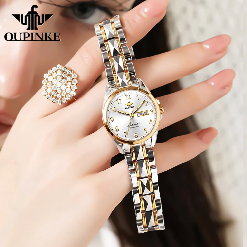 OUPINKE 3228 Top Automatic Woman Watch Fashion Classic Digital Dial Dual Calendar Luxury Business Ladies Waterproof Wristwatches