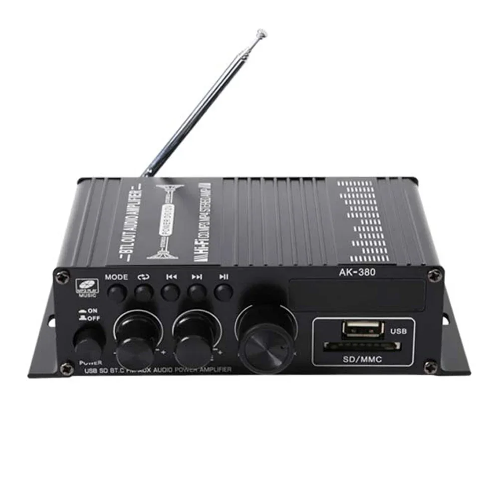 AK-380 Audio Power Amplifier 2.0 CH HiFi Stereo AMP Speaker Bluetooth 5.0 Amp Receiver for Car Home Bar Party DC 12V3A