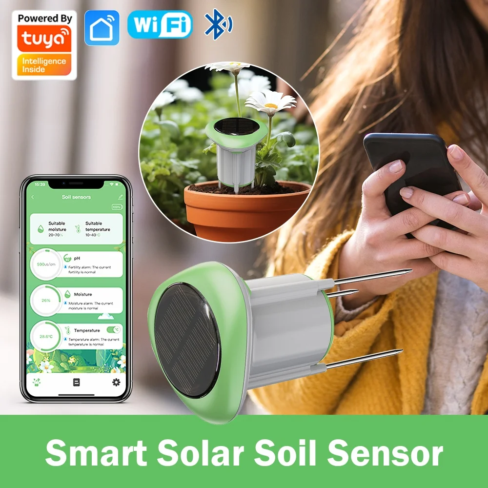 

Tuya WIFI интеллектуальный солнечный измеритель влажности почвы, тестер температуры и влажности EC, монитор растений, детектор для садового инструмента