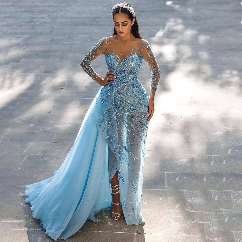 elegant sapphire blue dress S Sapphire Blue Long Sleeve Floor Length Bridesmaid Dress main image 0