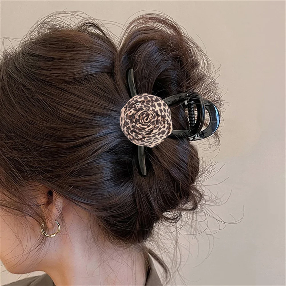 Roses Flowers Hair Claws Women Leopard Print Hair Clips Crab Fashion Hairpin Barrettes Ponytail Hair Accessories Girls Gifts