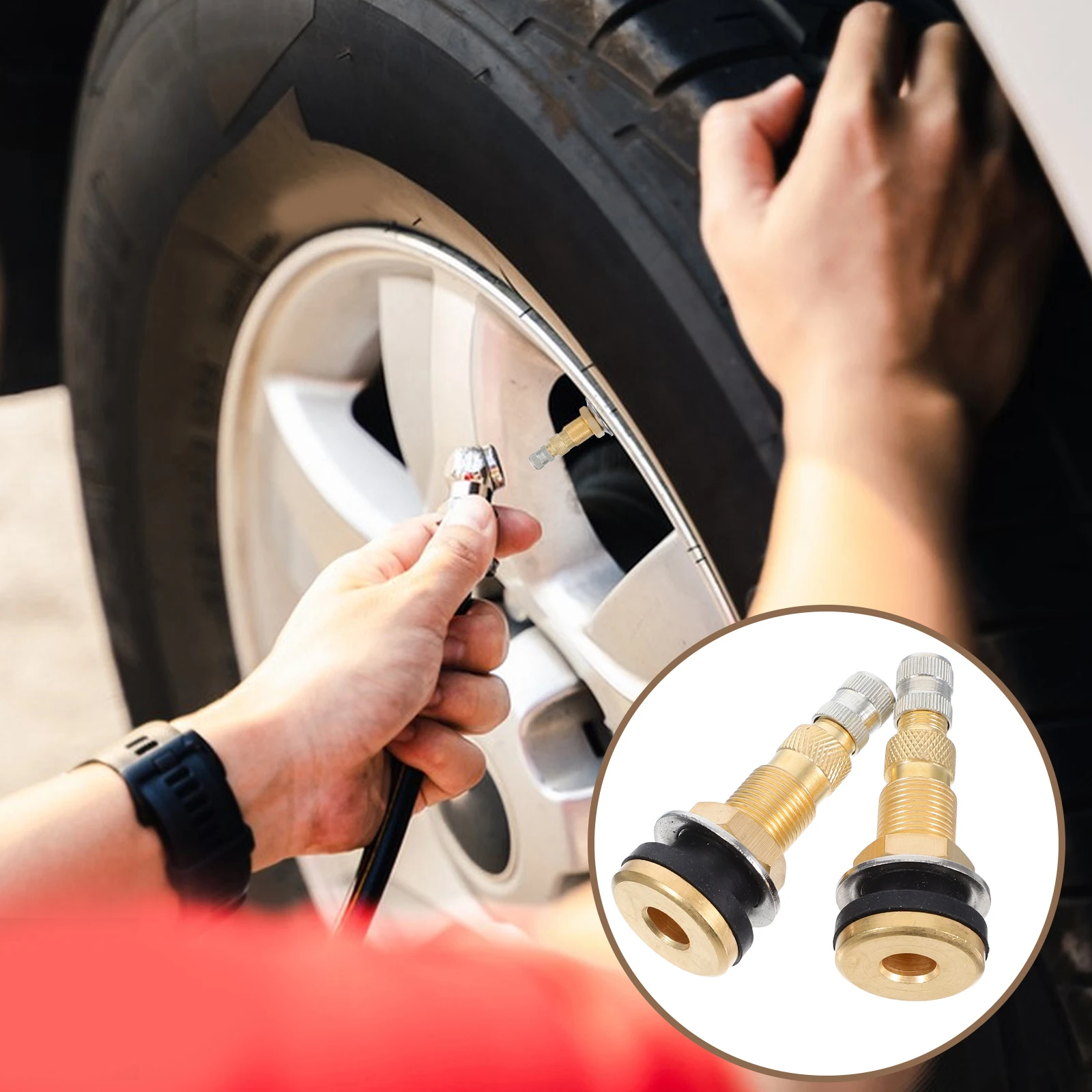 

2pcs Sturdy Brass Tire Valve Stems Heavy Duty Tubeless Truck Tractor Farm Loader Roller Quick Inflation Precision Sealing High