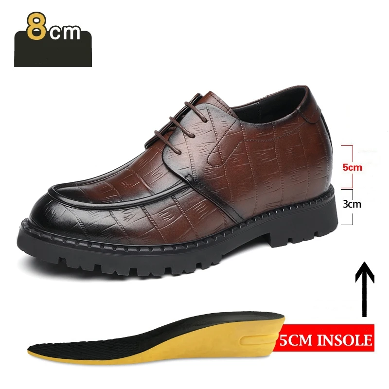 3/6/8CM Height Increase Formal Shoes Men Derby Genuine Leather Shoes Casual Business Platform Elevator Man Dress Shoes High Heel