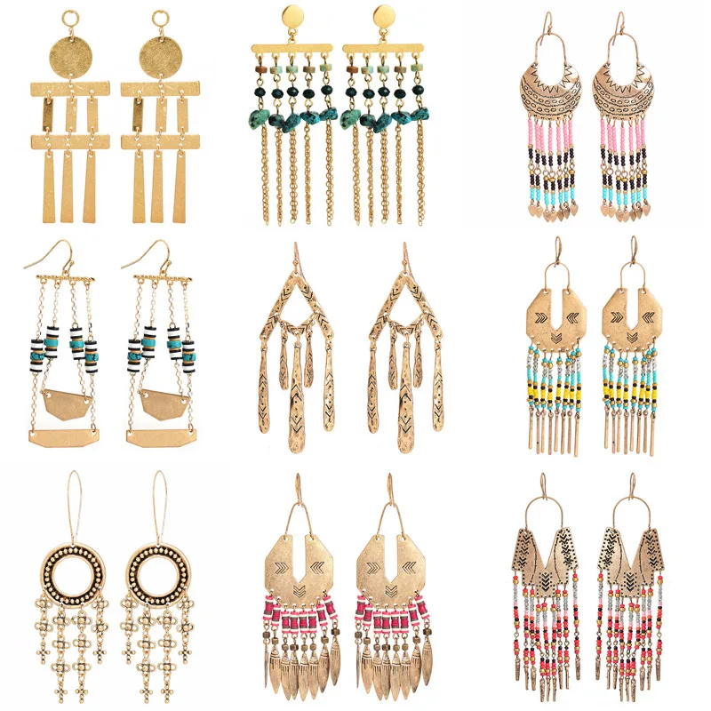 

Vintage Ethnic Style Earrings Female Personality Bohemian Long Earrings Beads