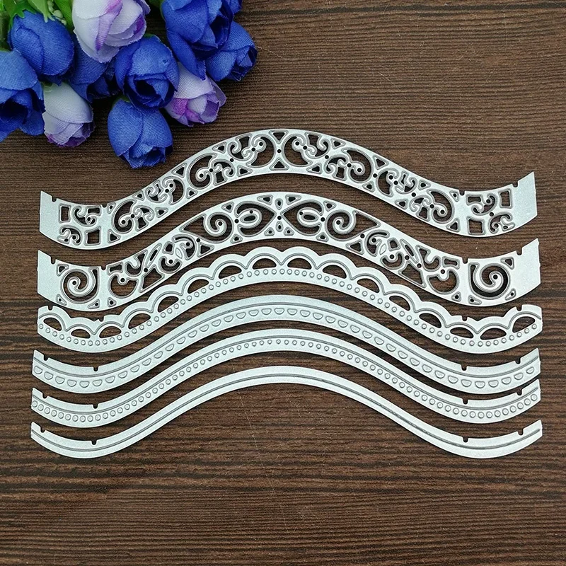 6PCS Vintage Lace Curved Wavy Border Edge Metal Cutting Dies Embossing Scrapbooking Paper for DIY