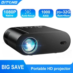 DITONG-Projektor 4K Android mit Dual WiFi 6 und Bluetooth Auto Keystone Autofokus Heimkino HD Native 1080P Outdoor-Film