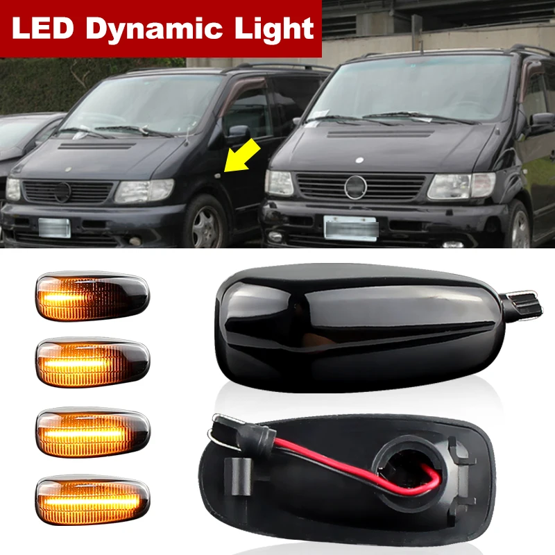 2PCS Car LED Smoked Dynamic Turn Signal Light Side Marker Blinker Lamp For Mercedes-Benz Vito W638 1996-1999 2000 2001 2002 2003