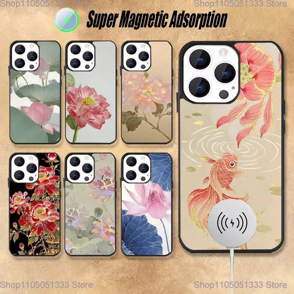 

Peony Lotus Print Design Phone Case For iPhone 17,16,15,14,13,12,11,Pro,Max,Plus,Mini,Magsafe,Magnetic Wireless Charging Case