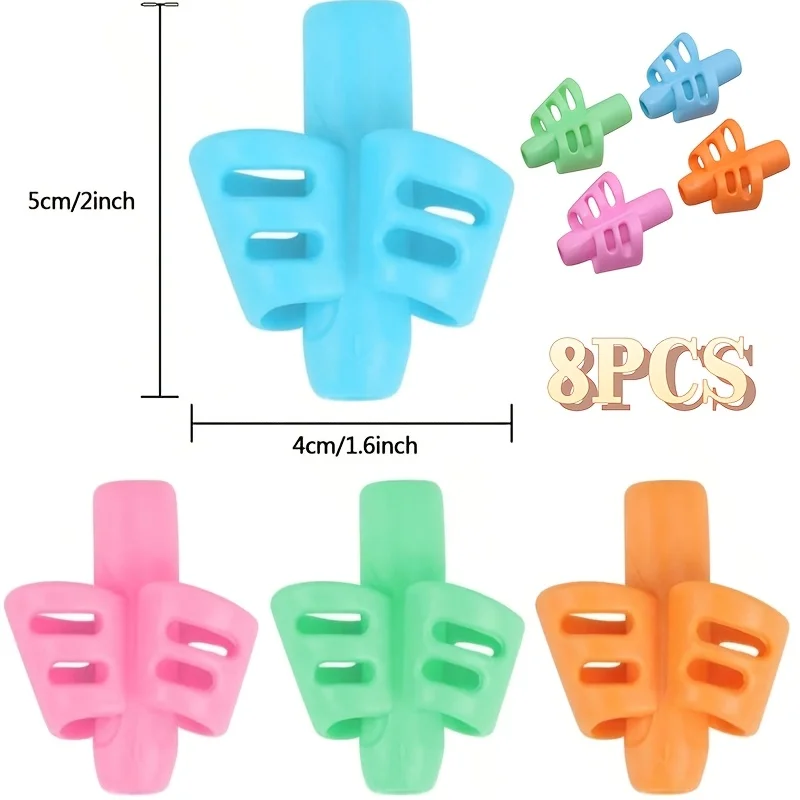 2–8 Stück Silikon-Stifthaltegriffe für Kinder, Grifftrainer für das Schreiben mit zwei Fingern, korrekte Handhaltung, ergonomisch und bequem. – Detail 4