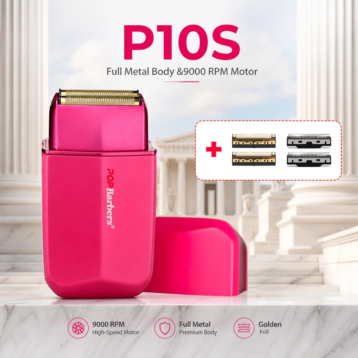 POPBarbers P10S Shaving Trimmer for Man Double Foil 9000RPM Full Metal Carry Bag Professional Reciprocating Shaving Machine